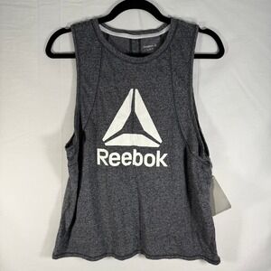 Reebok Throwback Crop Top NWT Size L Training Moisture Wicking Tank‎ Top Gray